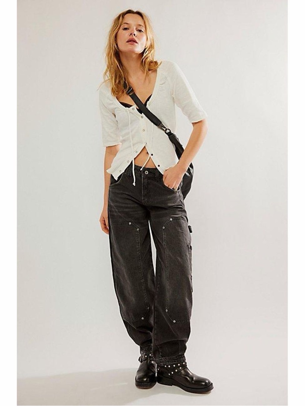Free People Loren High Rise Carpenter Barrel Jeans Black read comments
